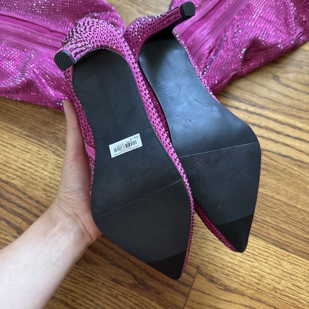 Torrid 9,5WW Wide Sexy Hot Pink Rhinestone Studded Slouchy 3.5" Heel Knee Boots - Picture 9 of 13